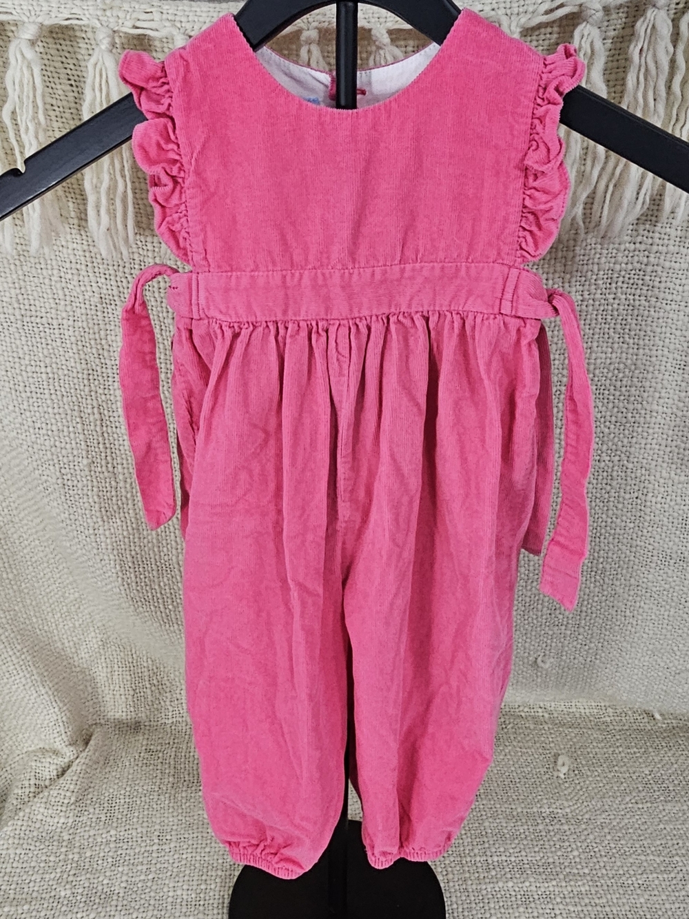 bella bliss Hot Pink Ruffled Corduroy Jumpsuit